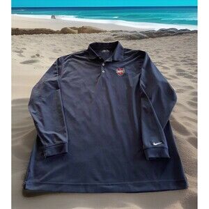 NIKE GOLF DRI-FIT LS Polo ESPN U Logo Button Shirt Swoosh Logo Blue Mens Size XL
